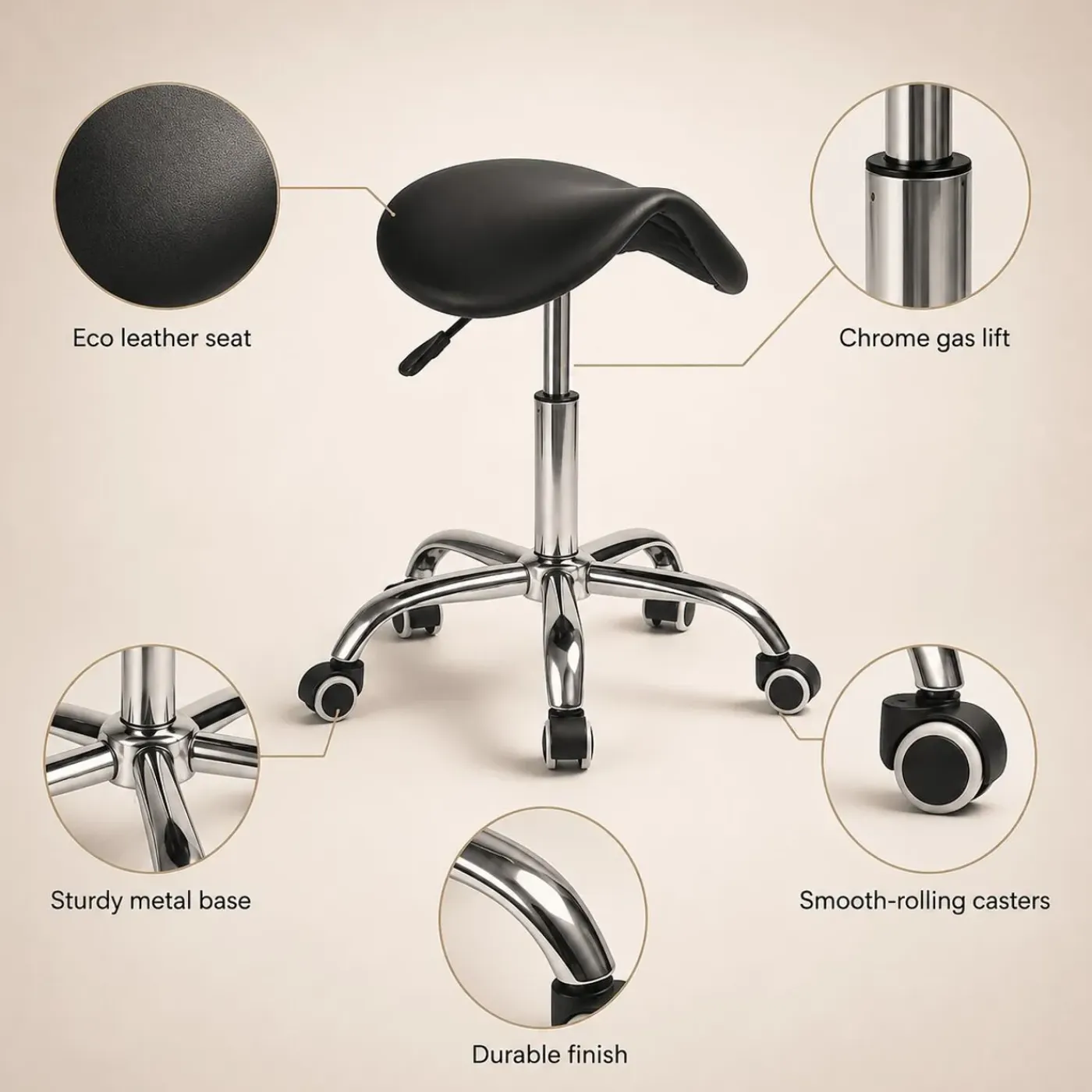 Loxa - Zadelkruk - Ergobalance - Zwart - 48-63 Cm - Kunstleer