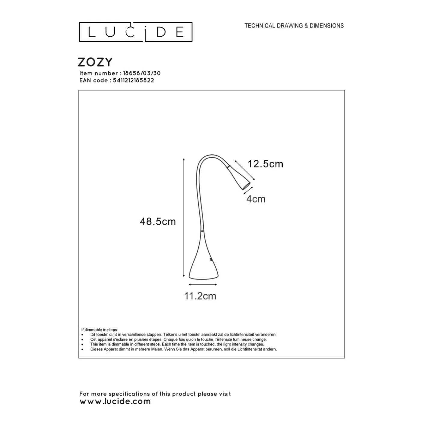 Lucide bureaulamp Zozy zwart ⌀11,5cm led dimbaar 3W