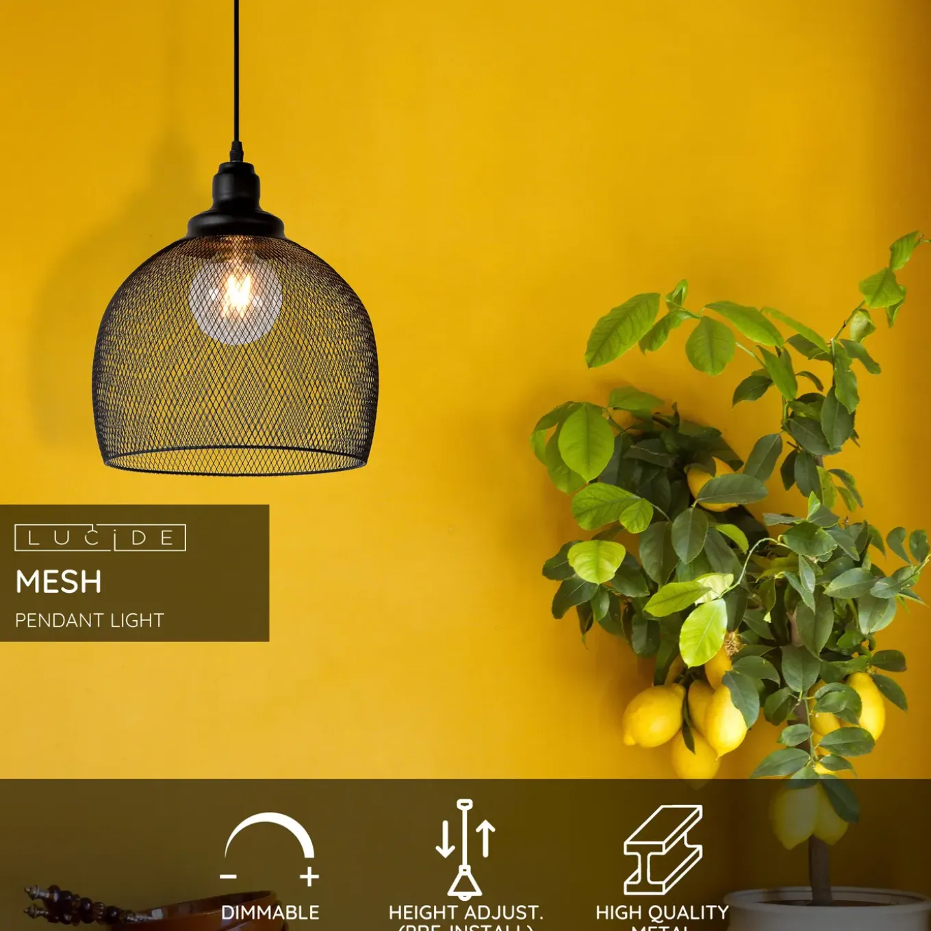 Lucide Hanglamp Mesh - Zwart - 28cm - E27