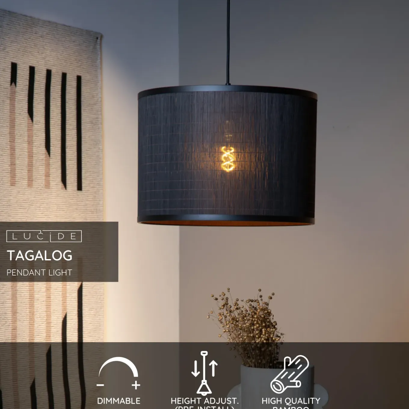 Lucide Hanglamp Talalog - Zwart - 40cm - E27