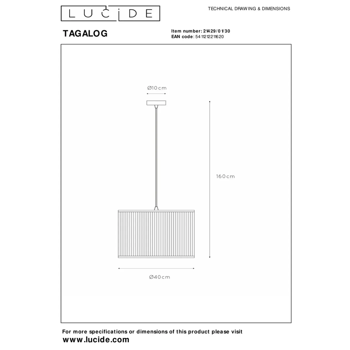 Lucide Hanglamp Talalog - Zwart - 40cm - E27