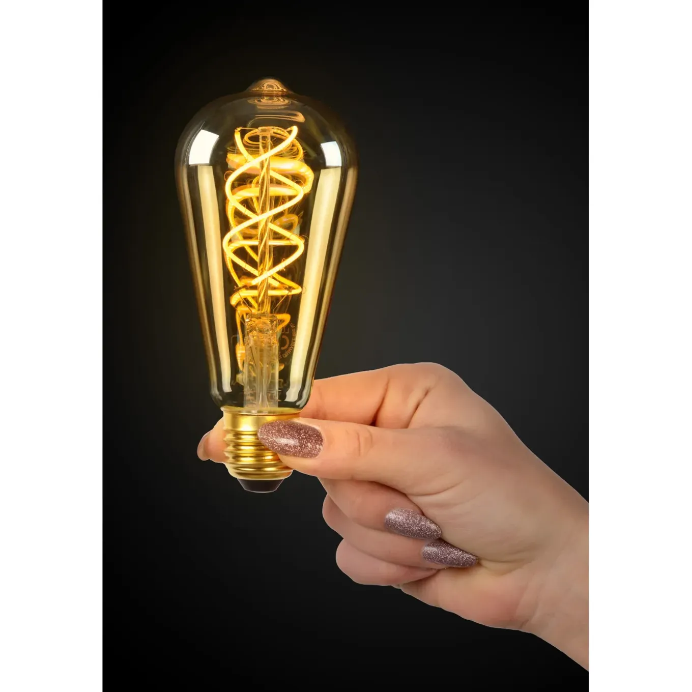 Lucide Ledfilamentlamp Edison ST64 - Amber - D6,4cm - Dimbaar - Warm Wit - E27 - 4,9W