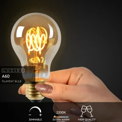 Lucide Ledfilamentlamp Peertje A60 - Amber - D6cm - Dimbaar - Warm Wit - E27 - 4,9W