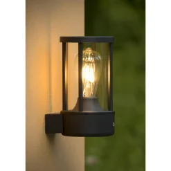 Lucide Lori - Wandlamp Binnen/buiten - Diam. 12 Cm - 1xe27 - Ip44 - Dag/nacht Sensor - Antraciet
