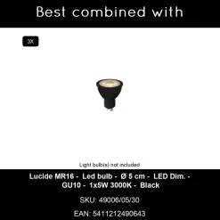Lucide Opbouwspot Amigo - Zwart - 10cm - 3xGU10