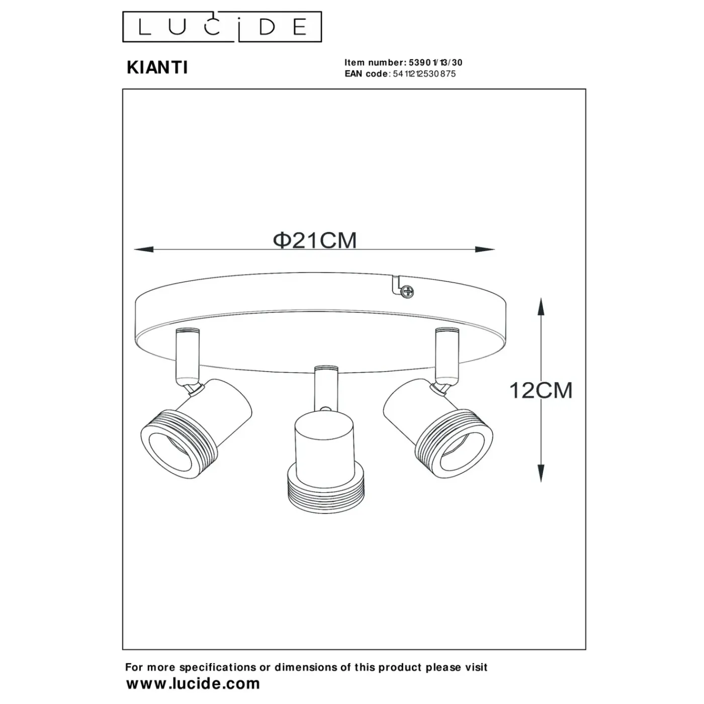 Lucide Opbouwspot Kianti - Zwart - 21cm - 3xGU10