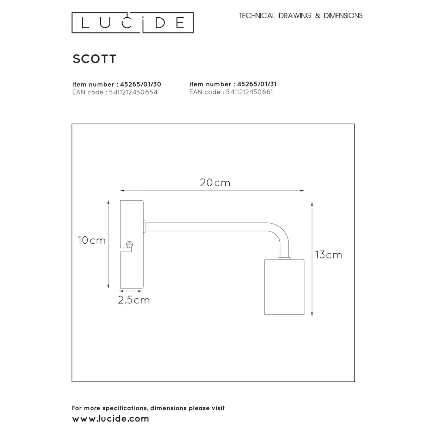 Lucide wandlamp Scott zwart E27
