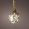 Lumineo Verlichte Kerstbal - Glas - Touw -10 Cm - Zilver -15 Leds