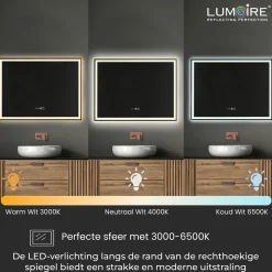 Lumoire Badkamerspiegel Met Verlichting - Tron - 120cm Rechthoekig - Anti Condens Verwarming