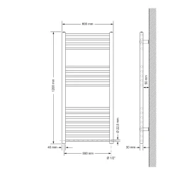 Luxebath Badkamer Radiator Sahara 600x1200 Mm, Wit, Recht Met Zijaansluiting