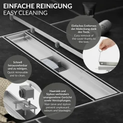 LuxeBath 90 cm 2in1 Douchegoot, Zilver, Roestvrij Staal