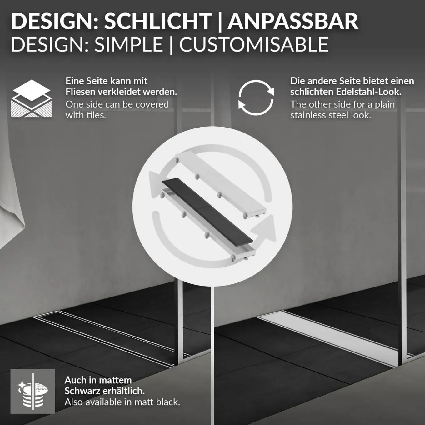 LuxeBath 90 cm 2in1 Douchegoot, Zilver, Roestvrij Staal