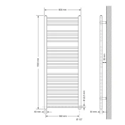 Luxebath Sahara Badkamer Radiator 600x1500 Mm, Antraciet, Recht Met Zijaansluiting