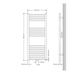 LuxeBath Sahara 500x1200 Mm Matzwart Rechte Badkamerradiator Met Centrale Aansluiting