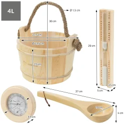 Luxebath - Sauna Accessoires Set Van 4 - Dennenhout - Emmer Met Lepels, Meter En Zandloper