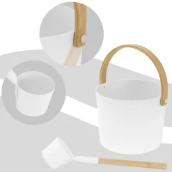 LuxeBath Sauna Emmerset Aluminium En Bamboe 2 Delig Wateremmer 6l Wit Met Schep