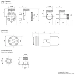 LuxeBath Termostatventil Radiatorventil Chroom 1/2 Tum Hörnventil Anslutning