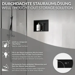 LuxeBath wandgemonteerde douchecabine, 20x30x10 cm, roestvrij staal, zwart