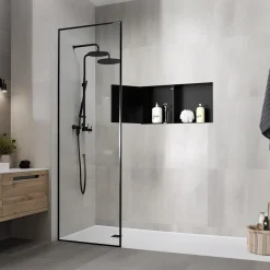 Luxebath Wandnis Douche Roestvrij Staal 25,5x55,5x10 Cm Zwart Met Deur En Plank