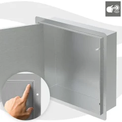 Luxebath Wandnis Douche Roestvrij Staal 25,5x25,5x10 Cm Zilver Met Deur En Plank