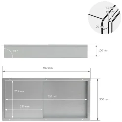 LuxeBath Wandnis Douche Roestvrij Staal 25,5x55,5x10 Cm Zilver Met Deur En Plank