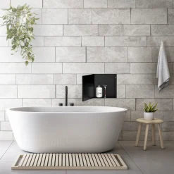 LuxeBath Wandnis Douche Roestvrij Staal 25,5x25,5x10 Cm Zwart Met Deur En Plank