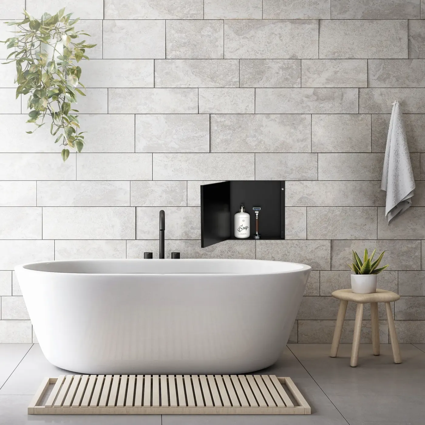 LuxeBath Wandnis Douche Roestvrij Staal 25,5x25,5x10 Cm Zwart Met Deur En Plank