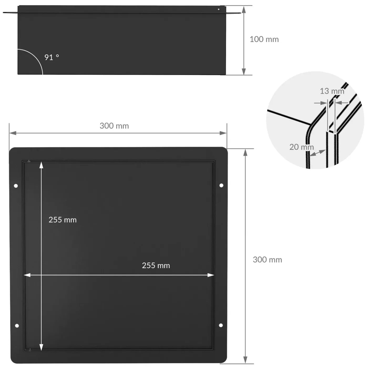 LuxeBath Wandnis Douche Roestvrij Staal 25,5x25,5x10 Cm Zwart Met Deur En Plank