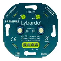 Lybardo - Duo Dimmer Led - Met Afdekplaat - 2 X 3-75w - Elektronische Zekering - Universeel - Inbouw