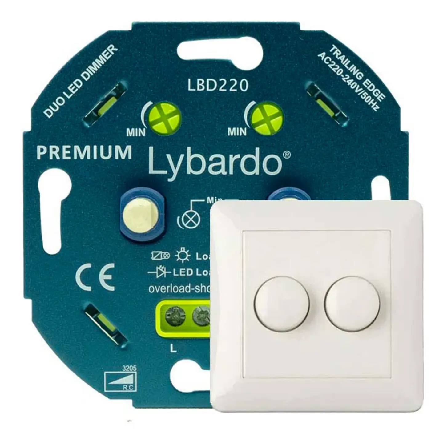 Lybardo - Duo Dimmer Led - Met Afdekplaat - 2 X 3-75w - Elektronische Zekering - Universeel - Inbouw