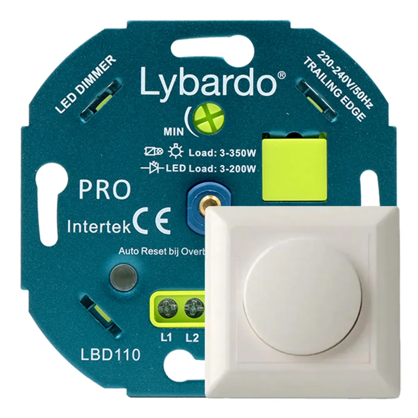 Lybardo - Led Dimmer Pro - Met Afdekplaat - 3-200w - Elektronische Zekering - Universeel - Inbouw
