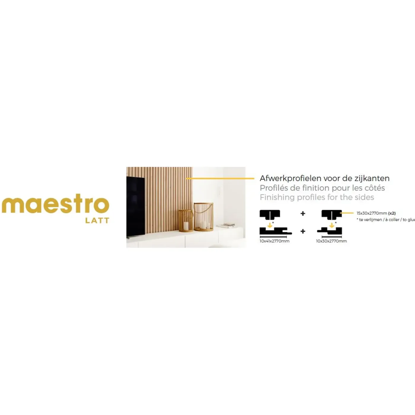 Maestro Latt afwerkprofielset - Raw Concrete + Matte Black - 277cm - 71x20mm