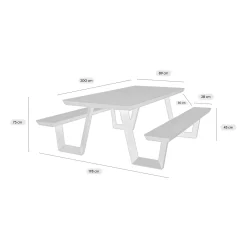 Maximavida Aluminium Picknicktafel Bermuda 200 Cm Ivoor