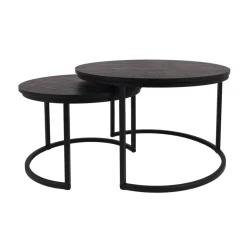 Maximavida Ronde Salontafel Set Chicago Xl Zwart 75 Cm - Pinewood Fineer