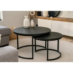 Maximavida Ronde Salontafel Set Chicago Xl Zwart 75 Cm - Pinewood Fineer