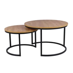 MaximaVida Ronde Salontafel Set Kiev Xl 75 Cm - Rustiek Eikenhout Fineer
