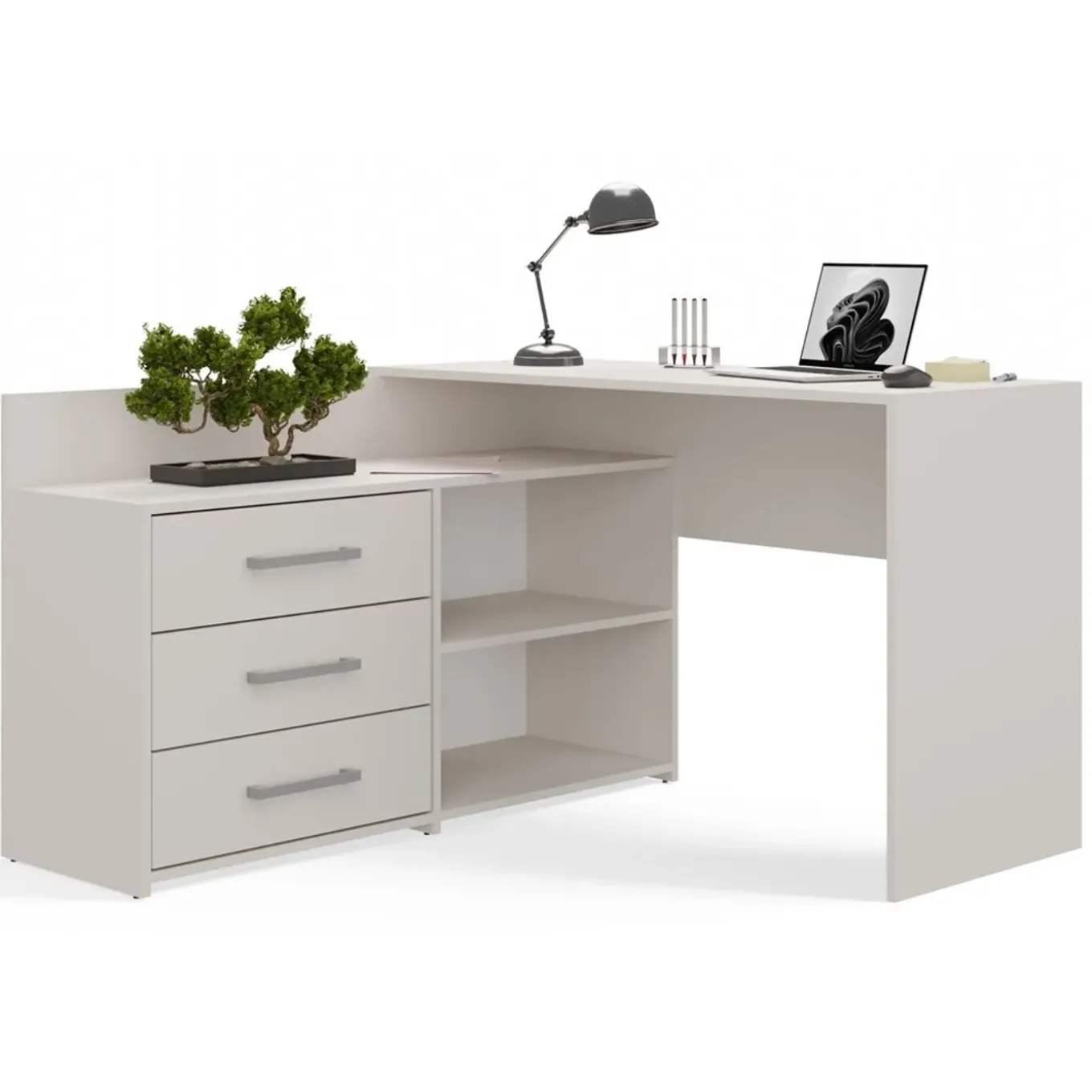 Maxy-shop Hoekbureau Creme Met Lades - 120x50x76cm