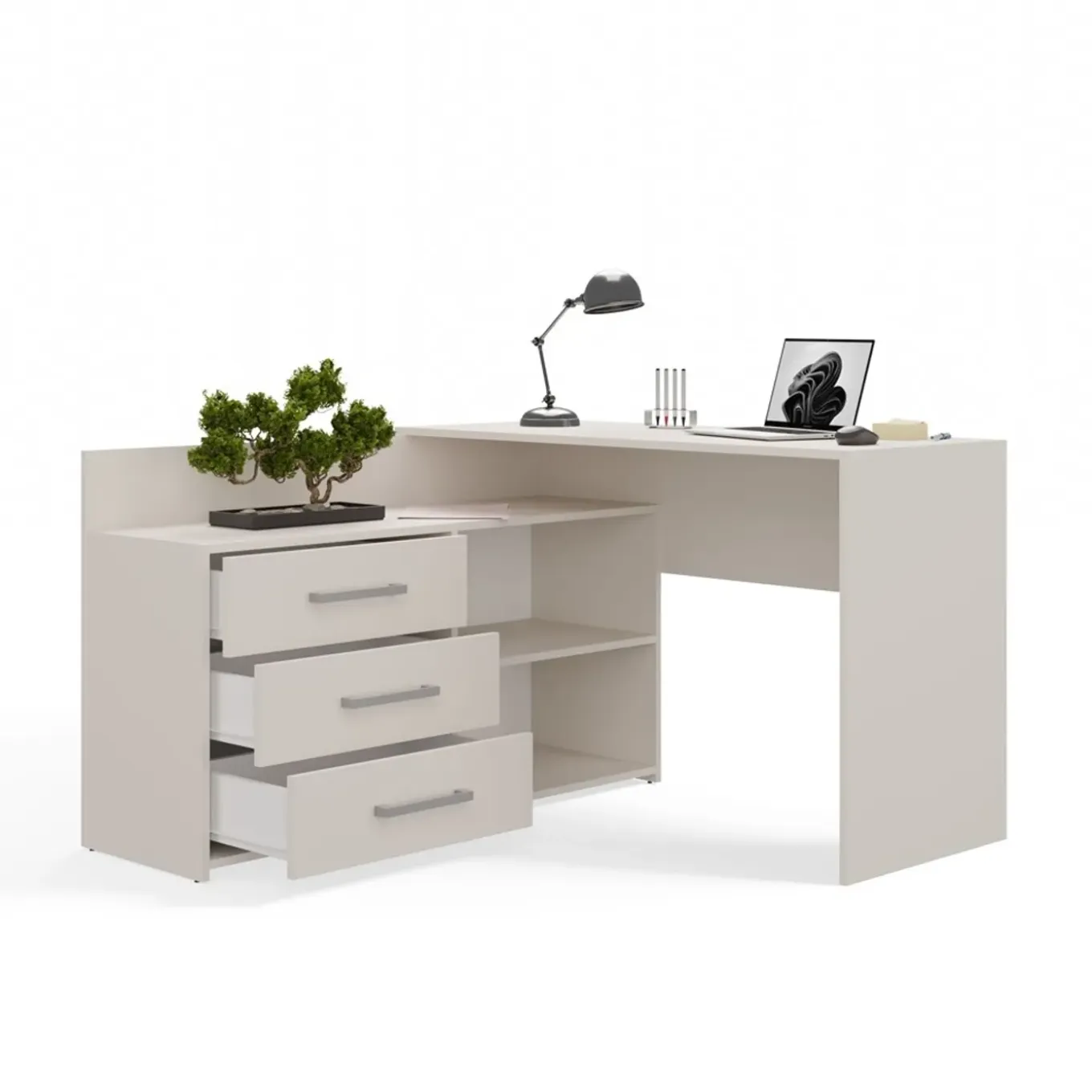 Maxy-shop Hoekbureau Creme Met Lades - 120x50x76cm