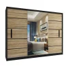 Maxy-shop Kledingkast Zwart Licht Eiken 235 Cm Met Spiegel En Lades Zwart Licht Eiken