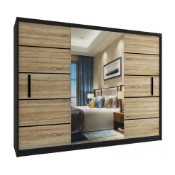 Maxy-shop Kledingkast Zwart Licht Eiken 235 Cm Met Spiegel En Lades Zwart Licht Eiken
