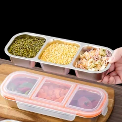 MCBOCON Lunchbox - 3 Compartimenten - roestvrij staal - Oranje - 600 Ml
