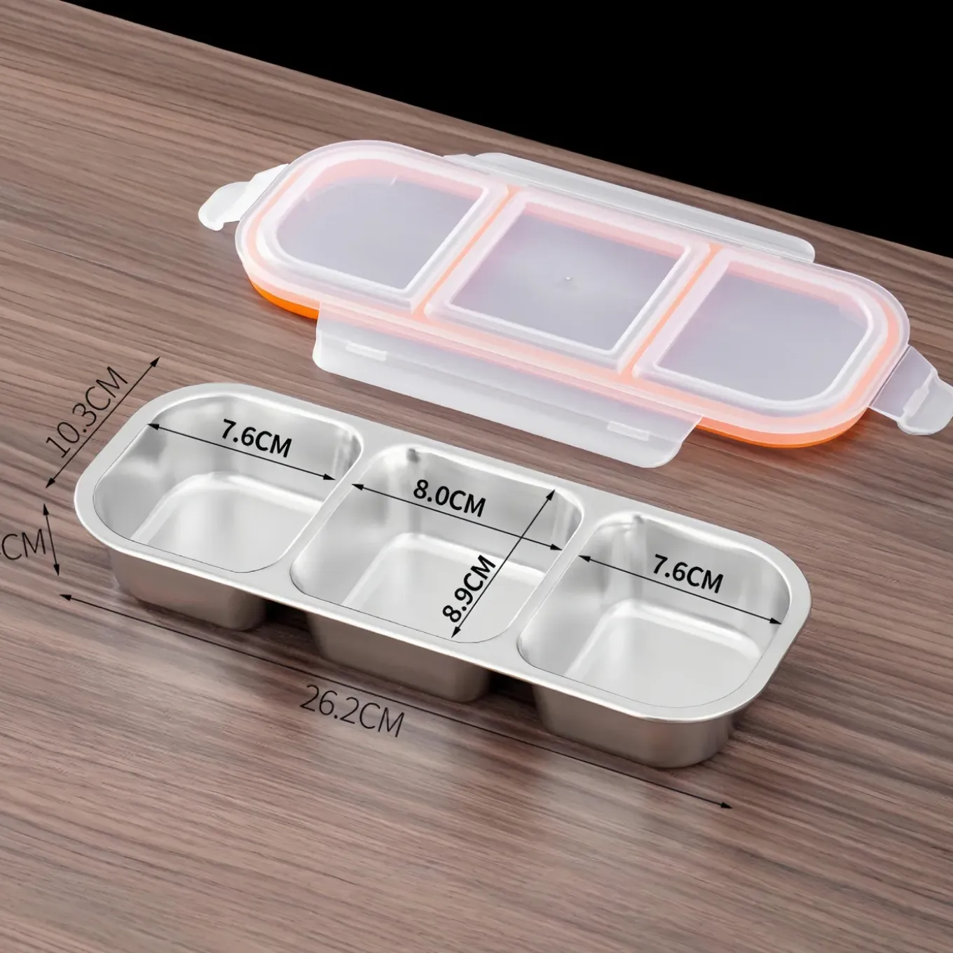 MCBOCON Lunchbox - 3 Compartimenten - roestvrij staal - Oranje - 600 Ml