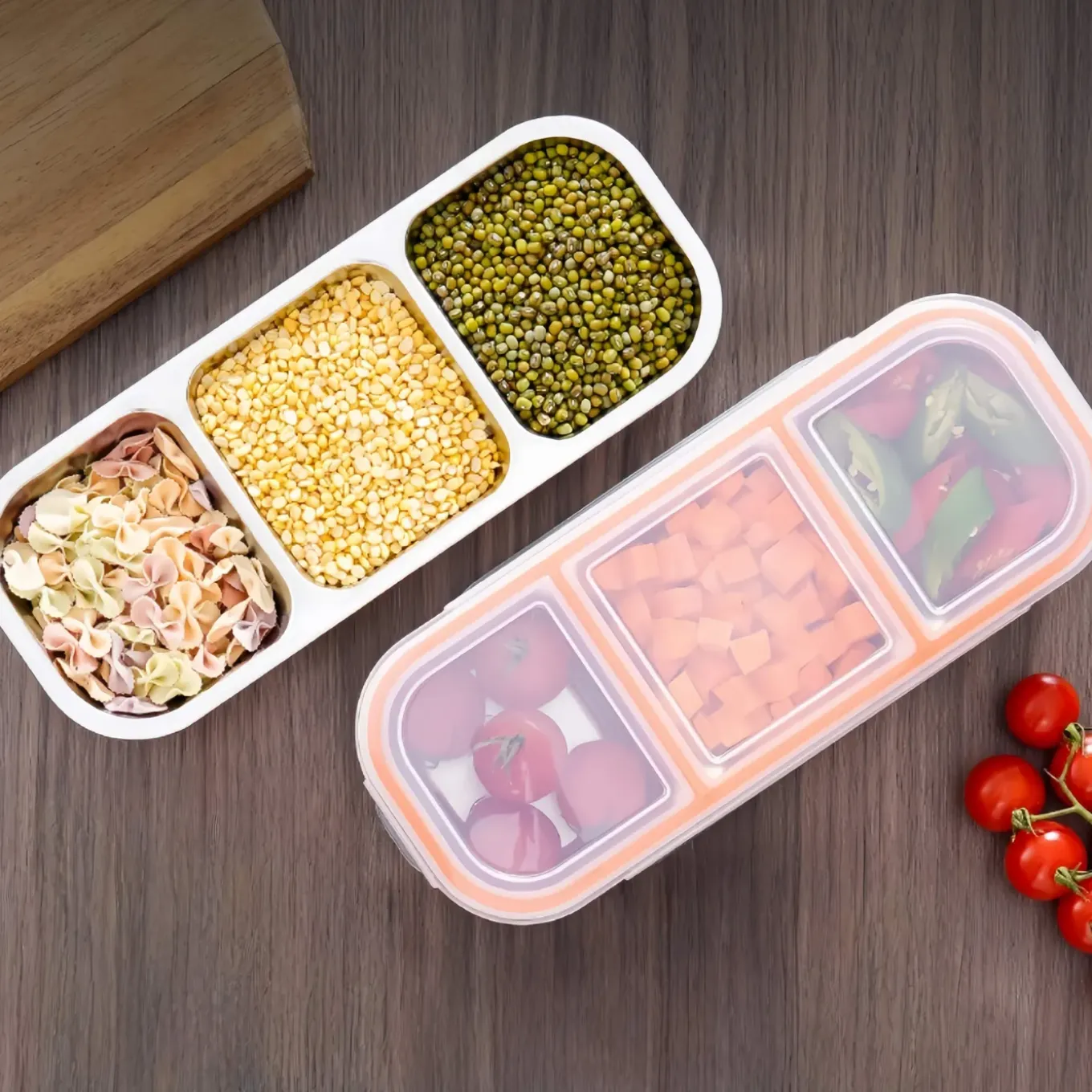 MCBOCON Lunchbox - 3 Compartimenten - roestvrij staal - Oranje - 600 Ml