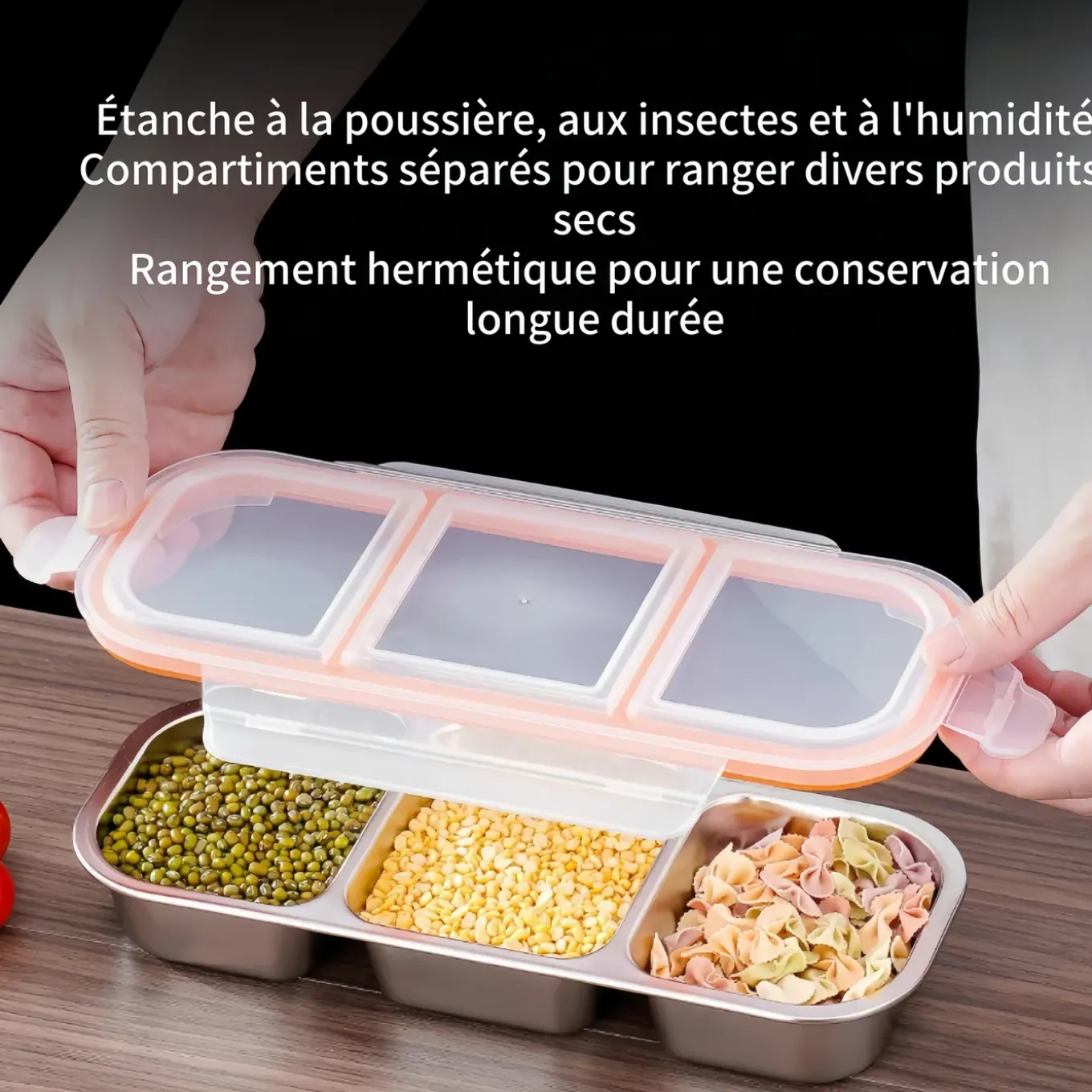 MCBOCON Lunchbox - 3 Compartimenten - roestvrij staal - Oranje - 600 Ml