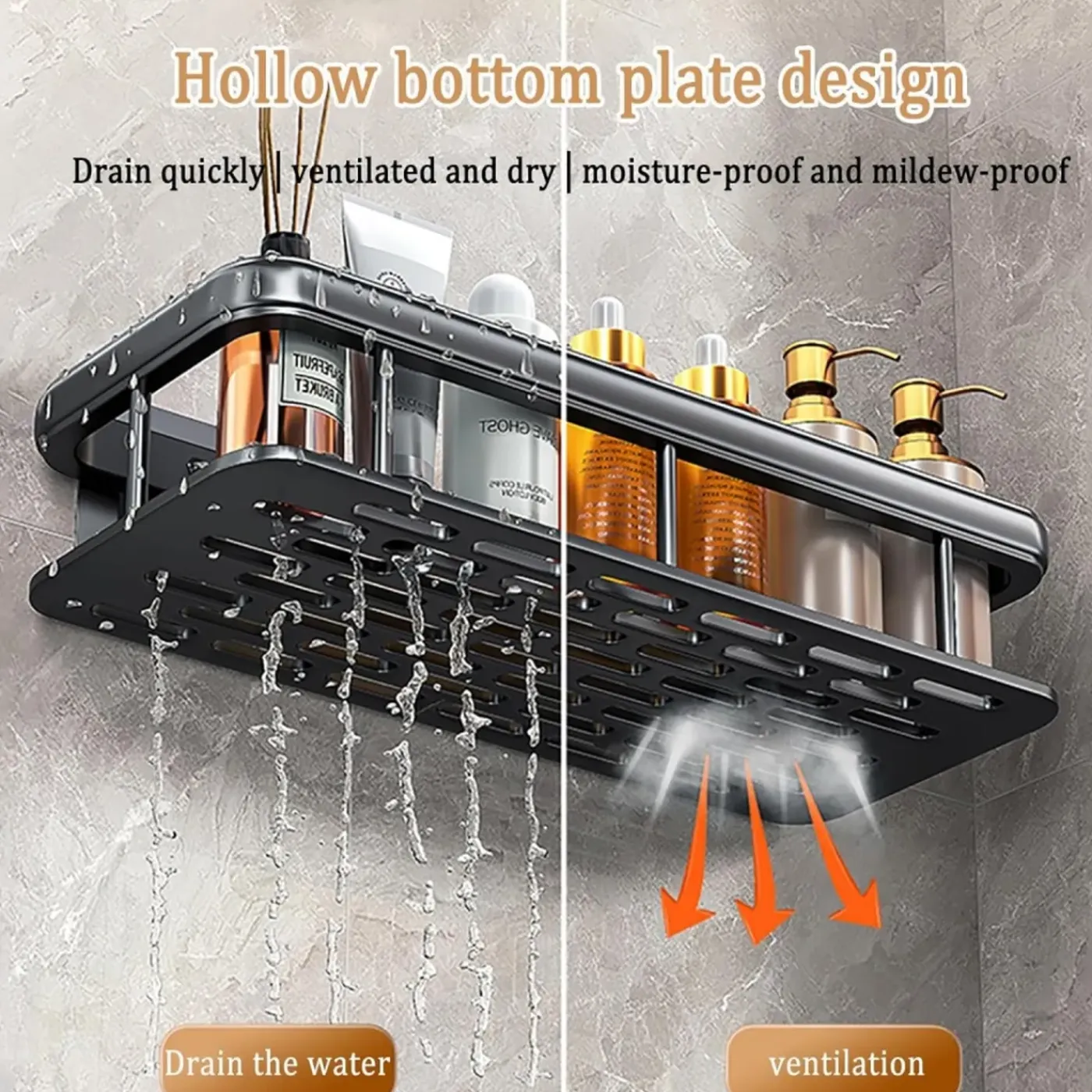 MCBOSON Badkamerplank - Zwart - Geen Boren Nodig - 30 X 13 X 5,2 Cm