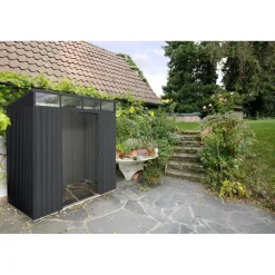 Metalen Tuinhuis Lübeck - Antraciet Mat - 238x194cm - Dubbele Deur - met Lessenaarsdak