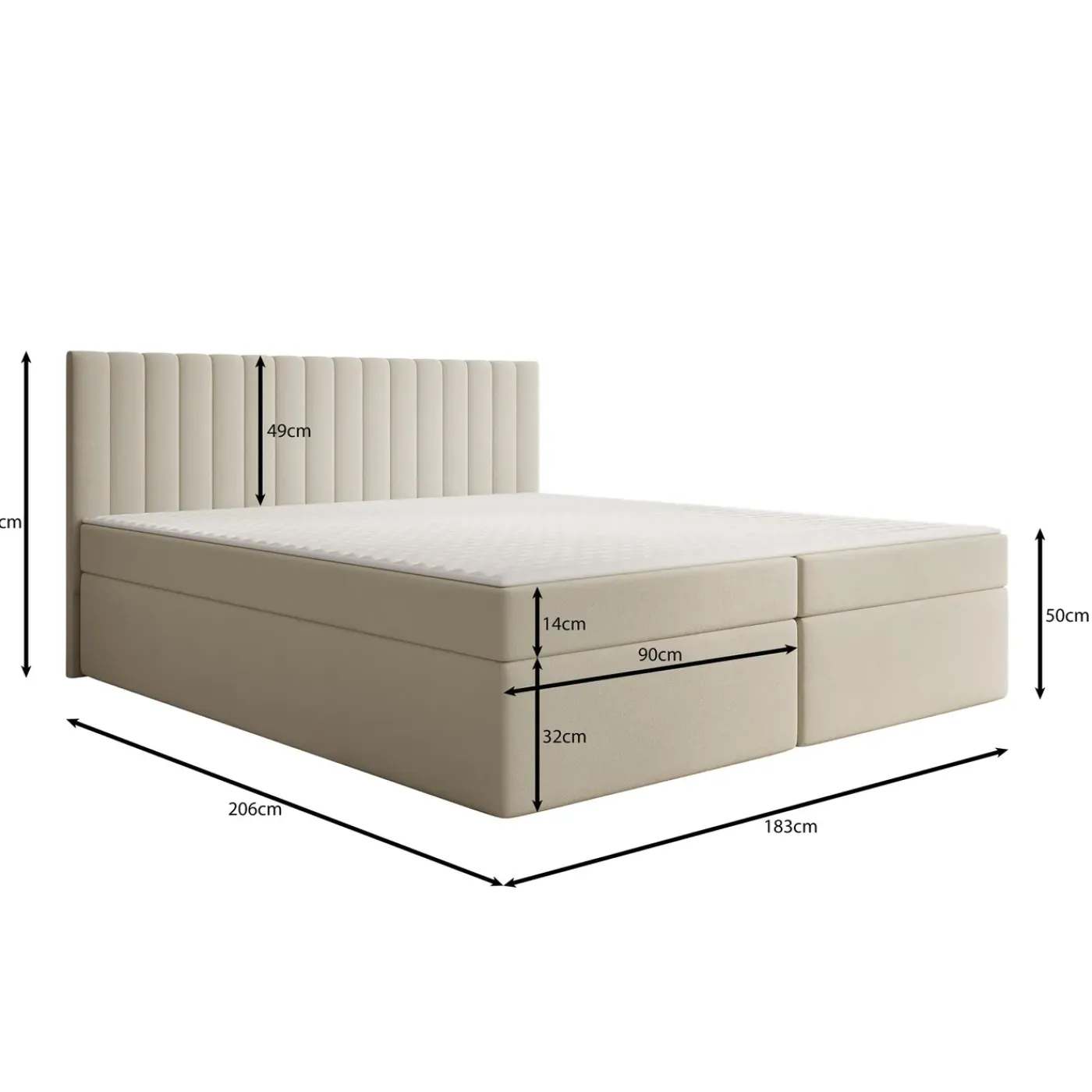 Meubella Boxspring Taiko - Stof Zwart - 180x200 Cm