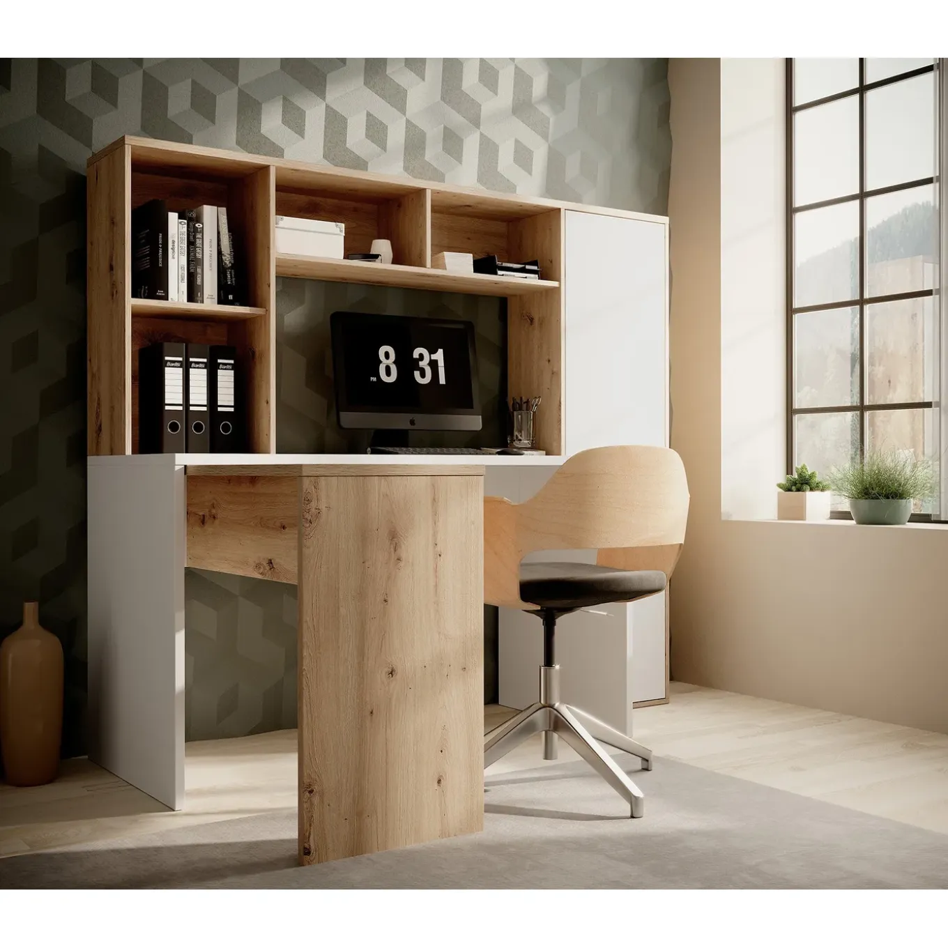 Meubella Bureau Elze - Eiken - Wit - 173x66x116 Cm