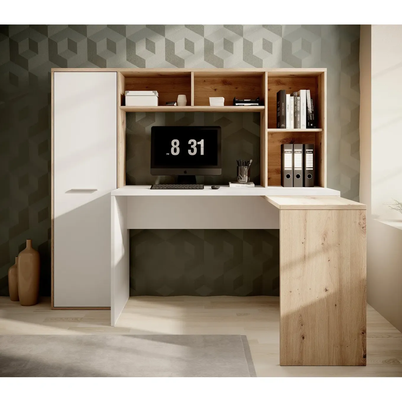 Meubella Bureau Elze - Eiken - Wit - 173x66x116 Cm
