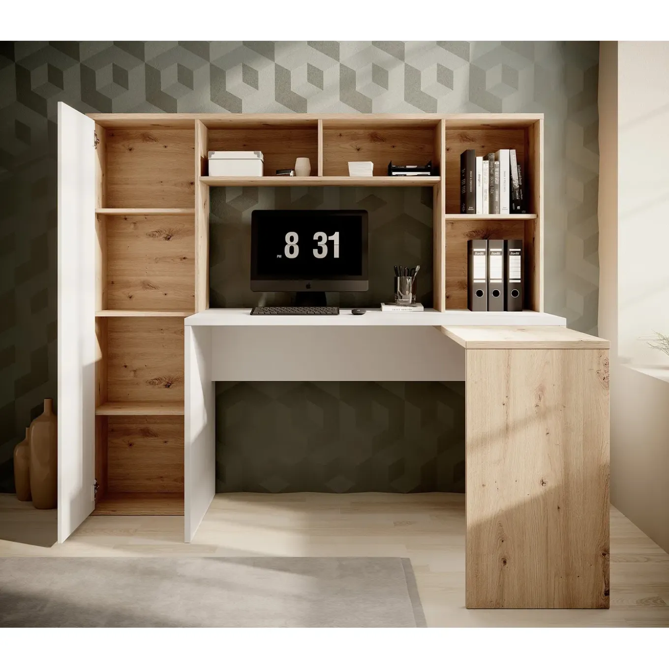 Meubella Bureau Elze - Eiken - Wit - 173x66x116 Cm